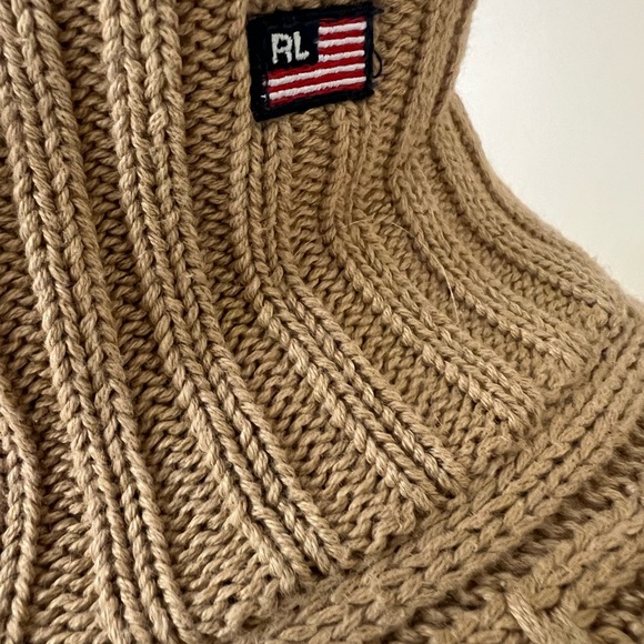 Ralph Lauren Women Size S Tan Cable Knit Cotton Full Zip Sweater Preppy Classic - Picture 4 of 5